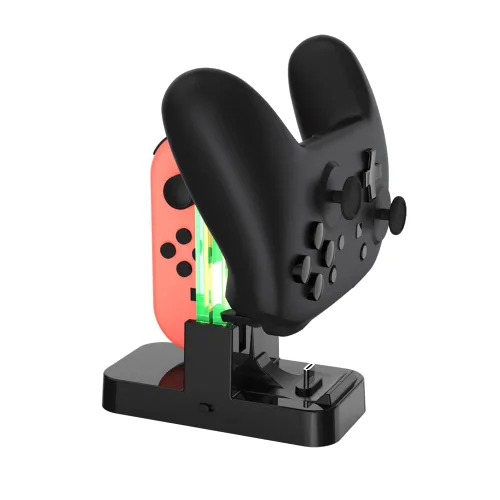 Vista 5 de Dobe - 5 in 1 Charging Dock Compatible with Nintendo Switch for Joy Con & OLED Model Controller with Lamppost LED Indication, Charger Stand Station