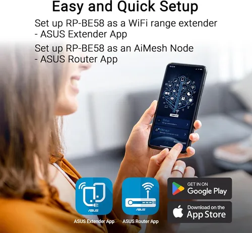 Vista 6 de ASUS RP-BE58 BE3600 Extensor de rango WiFi 7 de doble banda (802.11be), extensor AiMesh para WiFi de malla sin costuras; funciona con cualquier