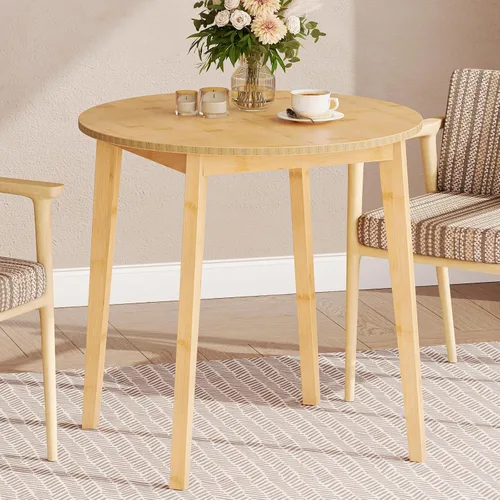 Vista 10 de HOOBRO Mesa de Comedor de Bambú, Mesa de Comedor Redonda para 2, Mesa de Cocina de 27.5" para Espacios Pequeños, Mesa de Escribir, Fácil de Montar