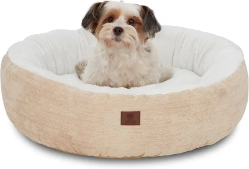 Vista 14 de AMERICAN KENNEL CLUB Cama redonda de tela Mason de 23 pulgadas para mascotas, elegante cama lavable para perros con parte inferior antideslizante
