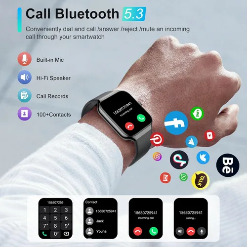 Vista 2 de Reloj inteligente para hombres y mujeres, responder/hacer llamadas, reloj de fitness HD de 1.96 pulgadas con monitor de frecuencia cardíaca, monitor
