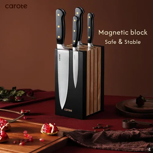 Vista 5 de CAROTE Juego de 11 cuchillos con bloque para cocina, hoja súper afilada de acero inoxidable, mango ergonómico con triple remache, bloque magnético