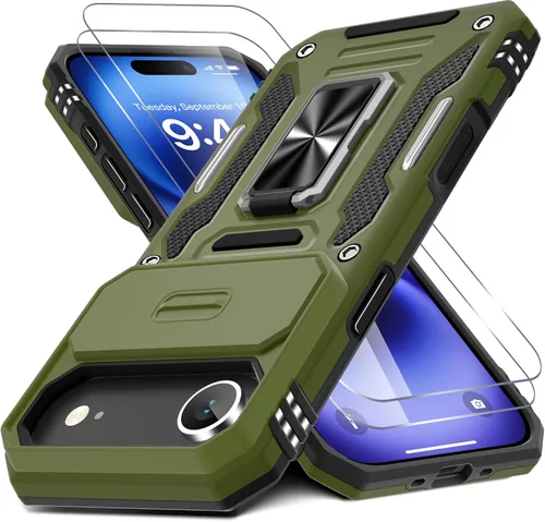 Vista 69 de DEERLAMN Funda para iPhone Air de 6.5 pulgadas con cubierta deslizante para cámara + protector de pantalla (2 paquetes), soporte de anillo giratorio
