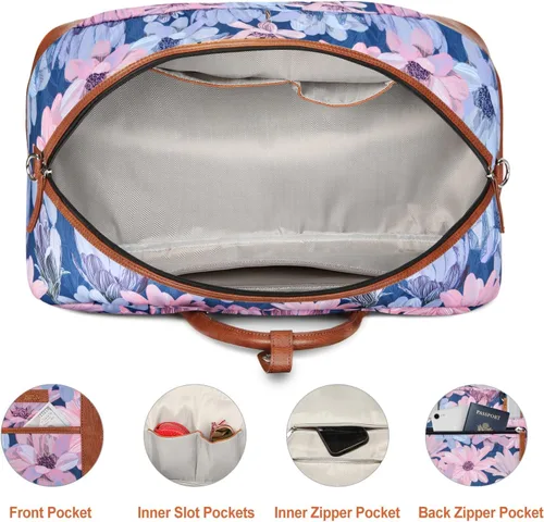 Vista 28 de IBFUN Bolsas de fin de semana para mujer, bolsa grande de lona para viaje, bolsa de viaje con compartimento para zapatos, 21 pulgadas, juego de 3
