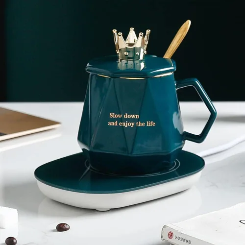 Vista 2 de Calentador de café para escritorio, con juego de tazas. Calentador de tazas, calentador de té, calentador eléctrico de bebidas, calentador