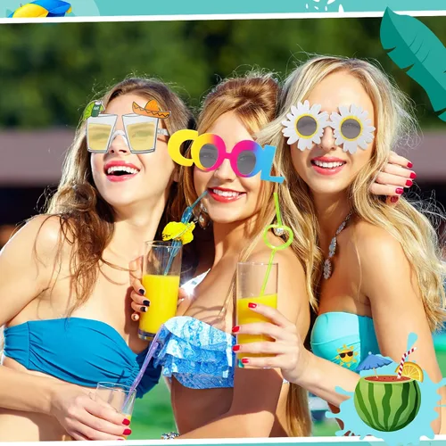Vista 4 de Flutesan 24 pares de lentes de sol para fiesta Luau, divertidas gafas tropicales hawaianas, suministros para fiestas temáticas de playa