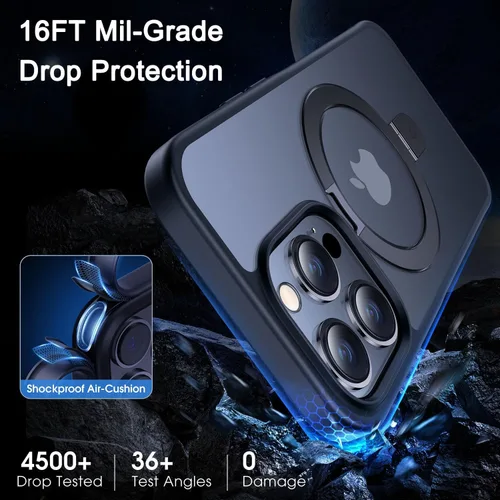 Vista 5 de CASEKOO- Funda para iPhone 15 Pro, c/soporte magnético invisible [protecc. militar contra caídas] [compatible c/MagSafe], a prueba de impactos, Negro