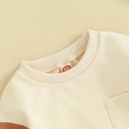 Vista 32 de Mameluco de manga larga con bloques de color para bebé, niño, niña, con bolsillo, cuello redondo, sudadera básica para otoño e invierno