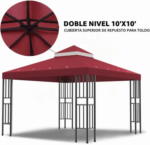 Vista 3 de Sumfaller - Cubierta superior de repuesto para cenador de 10 x 10 pies Rojo