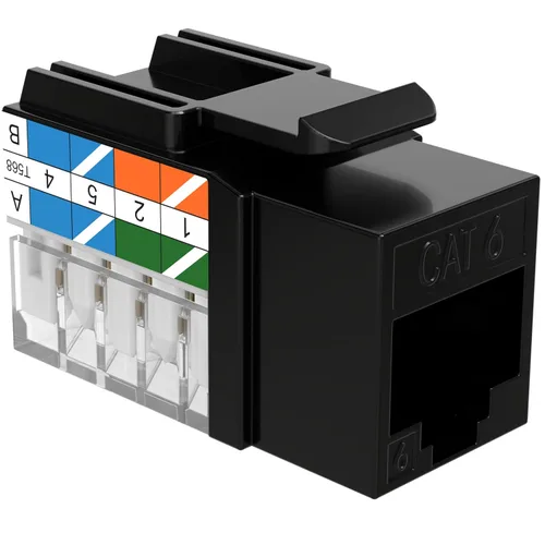 Vista 6 de SATMAXIMUM Paquete de 5 conectores de pared Ethernet Keystone Cat6 RJ45 Punch Down Slim Profile UTP Negro, 45 grados para panel de conexión y placa