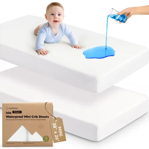 Vista 29 de Sábanas ajustadas para Pack and Play - Paquete de 2 sábanas mini para cuna para Pack N Play, colchón 38x26, ropa de cama suave y acogedora