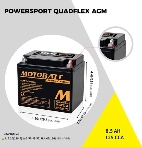 Vista 5 de Batería AGM MB7CA Motobatt 12V - Reemplaza Yuasa YB7C-A