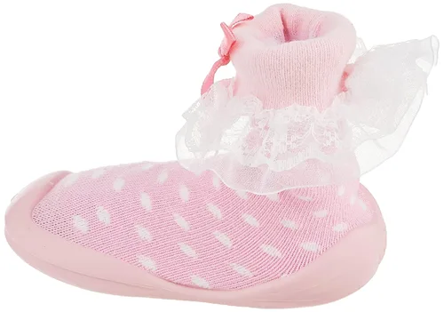 Vista 7 de Nuby Snekz - Zapatos cómodos de suela de goma para primeros pasos, lunares rosados, talla S, 7-14 meses