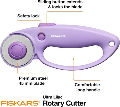 Vista 3 de Fiskars Cortador giratorio Loop, colección Explore Ultra Lila, cuchilla de acero de precisión para tela, fieltro y vinilo, 45 mm