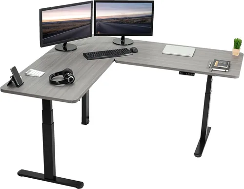 Vista 34 de VIVO DESK-KIT-3E8BO - Escritorio eléctrico de altura ajustable de 83 x 60 pulgadas para trabajar de pie, con 2 cubiertas sólidas de bambú, marco
