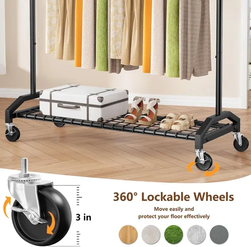 Vista 6 de Wiracks Perchero de Servicio Pesado para Colgar Ropa 350lbs Perchero de Ropa Ruedas Industriales de 3" 51 a 71" An x 16.53" Pr x 65" a 71" Al