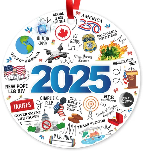 Vista 6 de Soul Décor - Adornos de Navidad 2020, gran adorno redondo de metal de 3.75 pulgadas para 2021, bolsa de terciopelo de Sigo Signs incluida