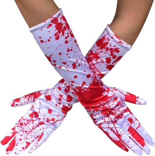 Vista 2 de NUOBESTY Guantes de terror novedosos para decoración de fiesta de Halloween, 1 par, Blanco y rojo
