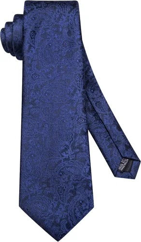 Vista 45 de Hi-Tie Corbatas de seda para hombre, diseño de cachemira a rayas, con bolsillo, gemelos cuadrados, conjunto formal de negocios