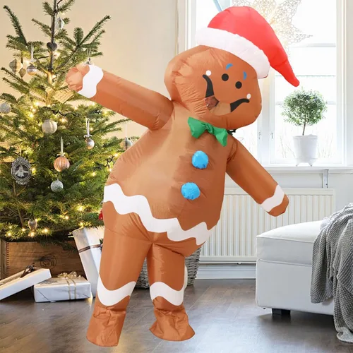 Vista 2 de Disfraz de Navidad inflable de hombre de jengibre para adultos, divertido personaje de Navidad gigante para mujeres y hombres