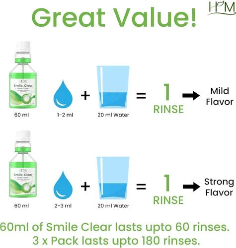 Vista 3 de HM - Smile Clear Enjuague bucal concentrado sin alcohol, ingredientes inteligentes para el cuidado dental avanzado, para el mal aliento
