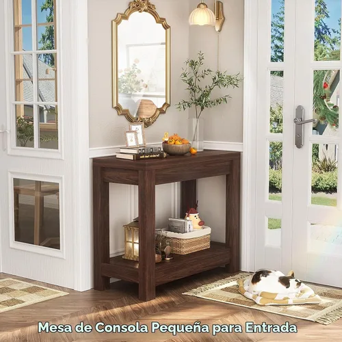 Vista 6 de Besiost Mesa auxiliar de granja, mesa auxiliar estrecha, mesa auxiliar delgada con estante de almacenamiento, mesa consola pequeña para espacios