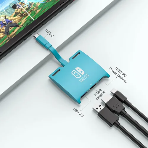 Vista 2 de Switch Dock Adapter for Nintendo SwitchOLED, Portable TV Dock Charging Station with HDMI USB 3.0 Port and 100W Fast Charging, USB C to HDMI Mini