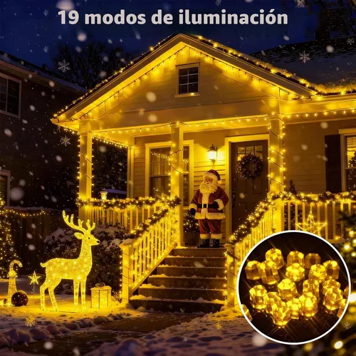 Vista 3 de SOLARBABY Luces solares de Navidad al aire libre, cadena de luces de 142 pies con 400 LED de blanco cálido para exteriores con control remoto, 19