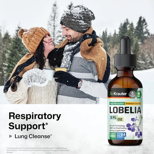 Vista 2 de BIO KRAUTER Lobelia Tintura para limpieza y desintoxicación pulmonar – Extracto líquido de hierba de lobelia vegana pura – 2 onzas líquidas. 84 días