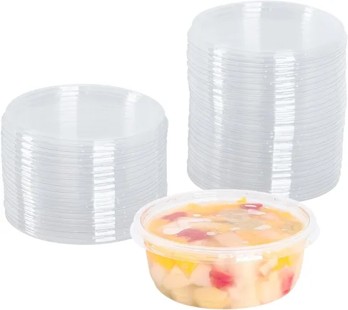 Vista 5 de Karat FP-DCL117-PP Tapa plana para 8 oz.- 32 oz. PP Deli Envases, 0.3" de altura, 4.61" de ancho, 4.73" de longitud (paquete de 500)