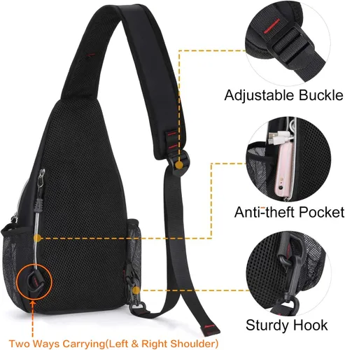 Vista 6 de MOSISO Mochila Mini de Bandolera, Pequeña Mochila de Senderismo, Mochila de Viaje, Mochila Casual para Deportes al Aire Libre, Negra