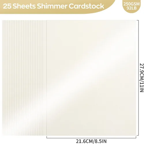 Vista 2 de 25 hojas de cartulina color crema brillante de 8.5 x 11 pulgadas, papel de impresora pesado de 92 libras para invitaciones de boda, manualidades
