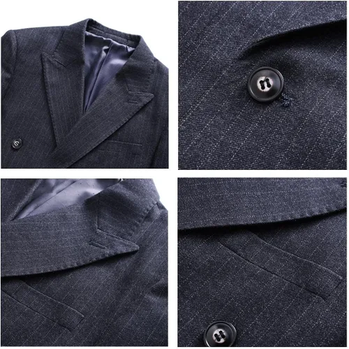 Vista 6 de KUDORO Trajes de 3 piezas para hombre, traje ajustado de doble botonadura, traje formal de esmoquin de boda Gris oscuro