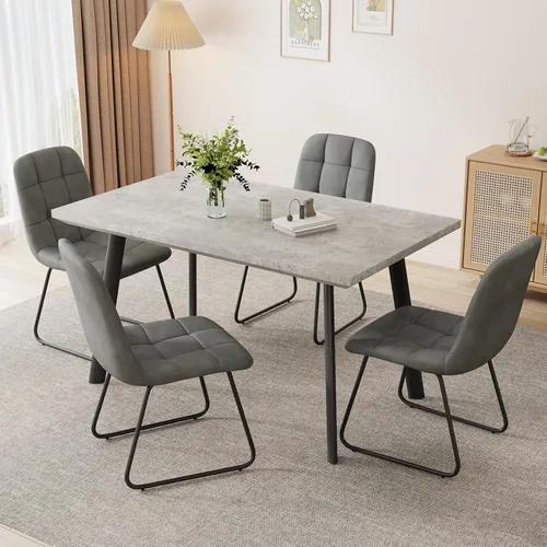 Vista 24 de ZckyCine Conjunto moderno de mesa de comedor de 5 piezas con mesa rectangular de madera y 4 sillas tapizadas en cuero, capacidad para 4 personas