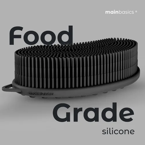 Vista 6 de MainBasics - Limpiador corporal de silicona de doble cara, negro, masaje Limpiador de ducha con nodos de masaje, alternativa de esponja