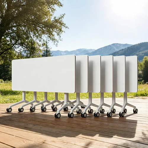 Vista 13 de Mesa de conferencias con tapa abatible, mesa modular plegable para sala de conferencias con ruedas, mesa de sala de reuniones con ruedas, moderna
