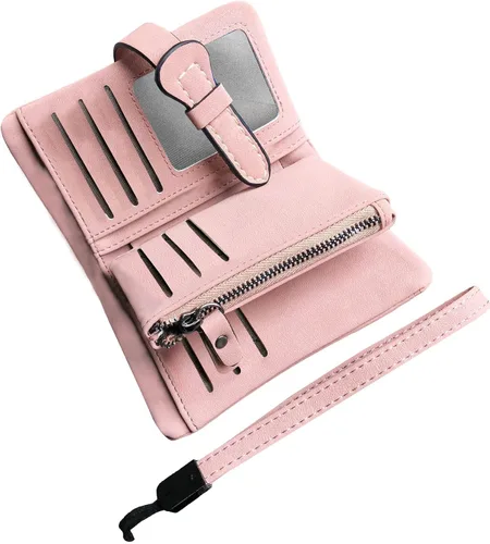 Vista 20 de AOXONEL Women's Small Bifold Leather wallet Rfid blocking Ladies Wristlet with Card holder id window Coin Purse