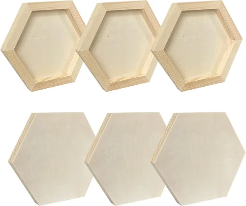 Vista 7 de 6 paneles de pintura hexagonal de madera sin terminar de 6 x 7 pulgadas para manualidades, paneles de lona de madera en blanco para verter arte
