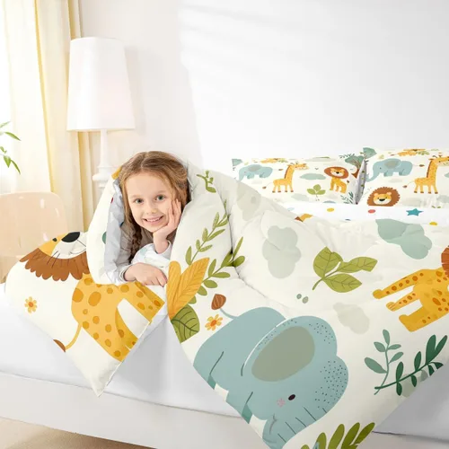 Vista 7 de Feelyou Juego de edredón de animales de la selva para todas las estaciones, juego de ropa de cama con 1 funda de almohada de microfibra de elefante