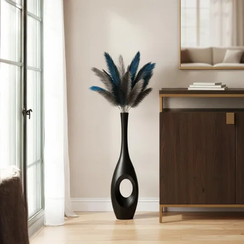Vista 7 de Jarrón de piso negro de 60 cm – Cuerpo ovalado en forma de dona con cuello delgado de 7,6 cm, jarrones decorativos altos modernos para sala