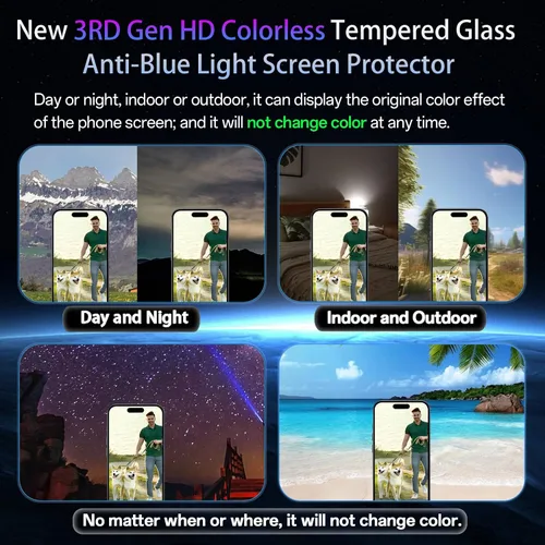 Vista 7 de Protector de pantalla para iPhone Air (6.5 pulgadas), bloqueo de luz azul, vidrio templado HD antirreflectante inastillable con bandeja de fácil