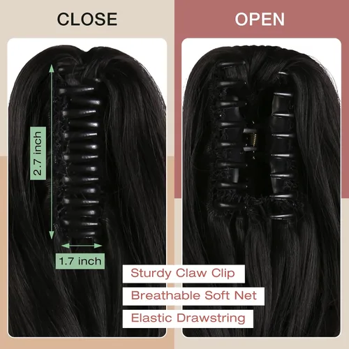 Vista 5 de Felendy Extensión de cola de caballo de 18 pulgadas, mezcla de rubio ceniza, marrón oscuro, rizado, ondulado, con clip, extensiones de cabello largo