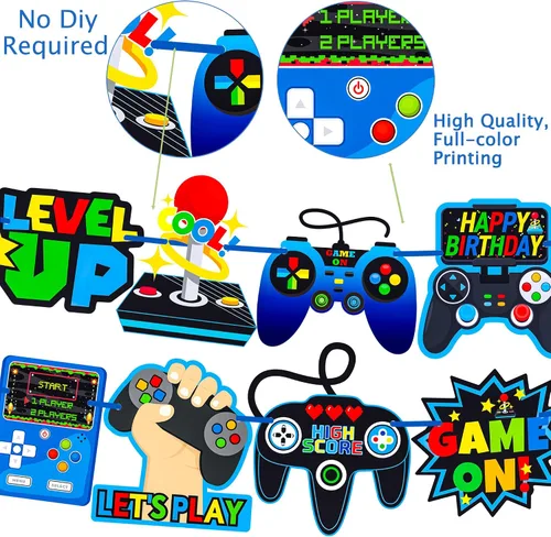 Vista 4 de 3 unidades de controlador de videojuegos, decoración de fiesta de video, decoración de cumpleaños para niños y niños, suministros de fiesta