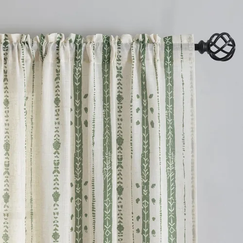 Vista 20 de Juego de 2 paneles de cortinas de lino bohemio, cortinas de semi privacidad para sala de estar, cortinas rústicas de campo de 54 pulgadas de largo