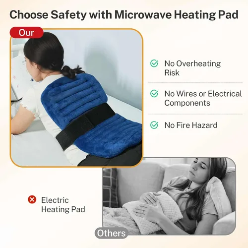 Vista 5 de Almohadilla térmica extra grande apta para microondas para espalda con calor húmedo, almohadillas térmicas de semillas de lino para espalda