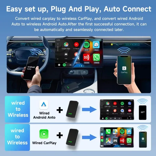 Vista 5 de Carlinkit Adaptador CarPlay 2Air 5.0, 2-Dual-Convertir CarPlay con cable a Android Auto inalámbrico y con cable a inalámbrico, para CarPlay