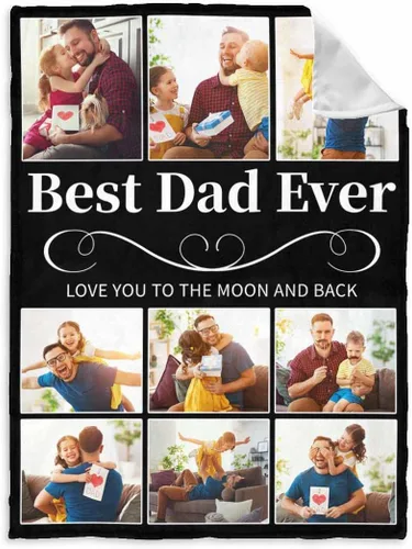 Vista 52 de InterestPrint Manta personalizada para papá de parte de hija e hijo, manta de cama personalizada con el texto "Best Dad Ever" con Love You Daddy, 7