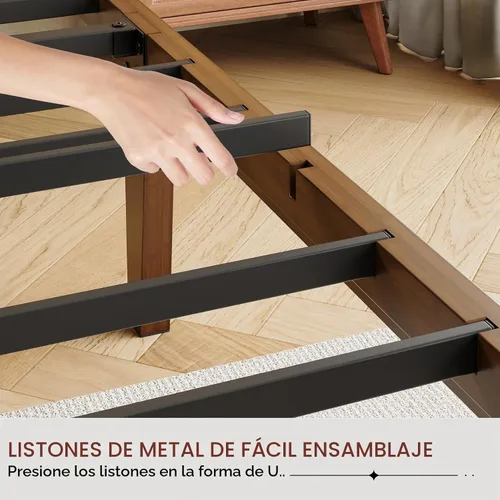 Vista 8 de Marco de cama individual de madera de bambú maciza de 14 pulgadas de alto con cabecero, soporte de listones de metal resistente, fácil montaje,