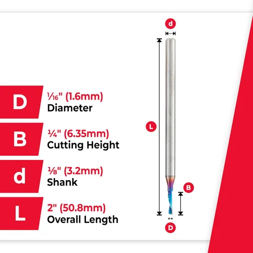 Vista 4 de Amana Tool Spektra 51515-K, 51515-K, 1/16 D x 1/4 CH x 1/8 SHK x 2 pulgadas de largo