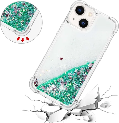 Vista 4 de LEMAXELERS Funda para iPhone 15 de 6.1 pulgadas, Bling Glitter Liquid Clear Case Flotante Arenas movedizas a prueba de golpes Funda protectora